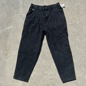 Vintage 80s Chic Black High Rise Pleated Bareback Paper Bag Mom Jeans Deadstock